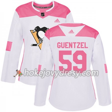 Dámské Hokejový Dres Pittsburgh Penguins Jake Guentzel 59 Bílá 2017-2018 Adidas Růžová Fashion Authentic